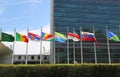 International Flags in the front of United Nations Headquarter in New York Royalty Free Stock Photo