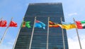 International Flags in the front of United Nations Headquarter in New York Royalty Free Stock Photo