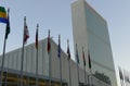 International Flags in the front of United Nations Headquarter in New York Royalty Free Stock Photo