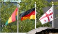 International Flags in the front of United Nations Headquarter in New York Royalty Free Stock Photo