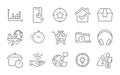 International flight, Dot plot and Cross sell icons set. Boiling pan, Smartphone repair and Package box signs. Vector