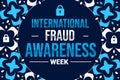 International Fraud Awareness Week backdrop design in blue color with lock and typography
