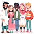 International friendship flat vector illustration. Young diverse cartoon people group standing together cartoon characters