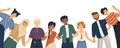 International friendship flat vector illustration. Young diverse people group standing together cartoon characters