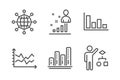 International globe, Histogram and Diagram chart icons set. Graph chart, Stats and Algorithm signs. Vector