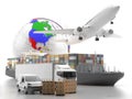 International goods transport with globe on background