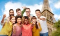 International group of people over eiffel tower Royalty Free Stock Photo