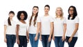 International group of women in white t-shirts