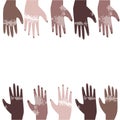 International hands with dermatological Vitiligo disease are raised up and place for text as a concept of unity, flat vecanoran