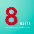 International Happy Women`s Day celebration concept. with stylish heart decorated text 8th March on turquoise background. Vector Royalty Free Stock Photo