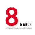 International Happy Women`s Day celebration concept. with stylish heart decorated text 8th March on white background. Vector Royalty Free Stock Photo