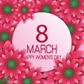 International Happy Women`s Day 8 March floral greeting card with round banner Royalty Free Stock Photo