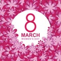 International Happy Women`s Day  8 March holiday background with paper cut Frame Flowers. Royalty Free Stock Photo