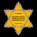 Jewish Yellow badge. International Holocaust Remembrance Day. 27 January. Royalty Free Stock Photo