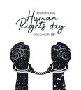 International human rights and black hands with cuffs vector design