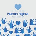 International human rights and blue hands with hearts vector design