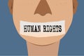 International Human Rights Day concept, Illustrator vector close the man mouth with tape, no voice Royalty Free Stock Photo