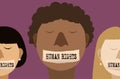 International Human Rights Day concept, Illustrator vector close the man and woman mouth with tape, no voice