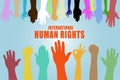 International Human Rights Day concept, Illustrator vector multi color hand on blue background Royalty Free Stock Photo