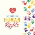 International human rights heart and colored hands prints vector design