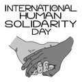 International Human Solidarity Day, hand in hand as a symbol of support and unity, themed inscription with a silhouette of a plate