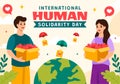 International Human Solidarity Day Vector Illustration on December 20 with Earth, Hands and Love for People Help Person