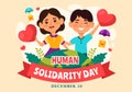 International Human Solidarity Day Vector Illustration on December 20 with Earth, Hands and Love for People Help Person