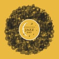 International Jazz Day, illustration concept color yellow and black vinyl background and saxophone and trumpet and others