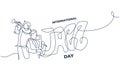 International jazz day, people blowing trumpet. Musician performing art. Continuous line drawing of music players