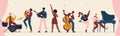 International jazz day, retro festival party concert, musicians of live music band panorama Royalty Free Stock Photo