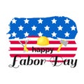 International Labor Day horizontal celebration with american flag, work tools and worker's hard hat. Holiday concept Royalty Free Stock Photo