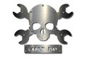 International Labor Day. Skull made of metal with rivets and tools in place of the bones Royalty Free Stock Photo