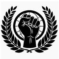 1 may labor day concept illustration with a hand-drawn raised fist in the air. may day graphic horizontal logo design.