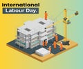 International Labour Day Where the Construction is been Done isometric artwork concept. Royalty Free Stock Photo