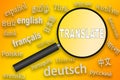 International language translation search concept with magnifying glass