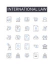 International law line icons collection. Maritime law, Corporate finance, Environmental science, Political science