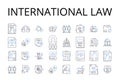 International law line icons collection. Maritime law, Corporate finance, Environmental science, Political science