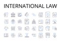 International law line icons collection. Maritime law, Corporate finance, Environmental science, Political science