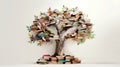 International literacy day concept with tree with books like leaves. Literacy, education, knowledge concept with color books on