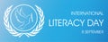 International Literacy Day with dove and pen logo Royalty Free Stock Photo