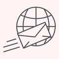 International mail thin line icon. Shipping, world delivery, envelope and globe. Postal service vector design concept