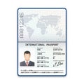 International male passport template with sample of photo, signature and other personal data Royalty Free Stock Photo