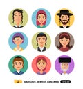 Jewish people avatars users icon flat cartoon concept vector isolated on white