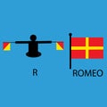 International marine signal flag, sea alphabet , illustration, semaphore, communication, romeo.