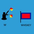 International marine signal flag, sea alphabet , vector illustration, semaphore, communication, whiskey.