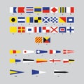 International maritime signal nautical flags, morse alphabet isolated on grey background
