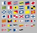 International maritime signal nautical waving flags, isolated on gray background