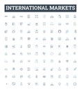 International markets vector line icons set. Global, Overseas, Markets, Commerce, Exchange, Economy, International