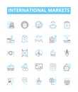 International markets vector line icons set. Global, Overseas, Markets, Commerce, Exchange, Economy, International
