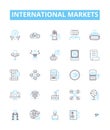 International markets vector line icons set. Global, Overseas, Markets, Commerce, Exchange, Economy, International